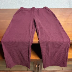 Michael Kors Ribbed Wide Leg Pants Burgundy Wine Purple XS Elastic Waist