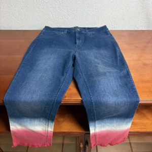 Susan Graver Jeans Women's Size 10 Crop Blue Pink Ombre Frayed Hem Denim