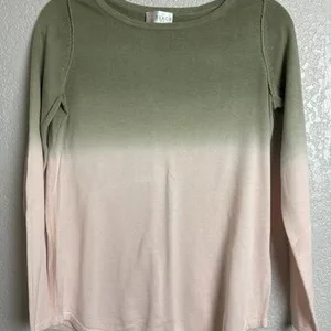 Belle Beach Ombre Gradient Long Sleeve Knit Top Sage Green Pink XXS