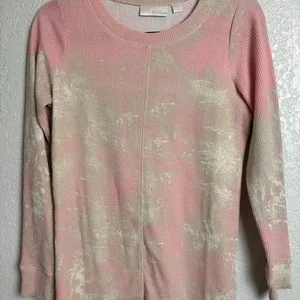 Belle Kim Gravel Pink White Tie Dye Waffle Knit Long Sleeve Shirt XXS