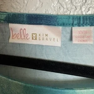 Belle Kim Gravel Teal Blue Abstract Print 3/4 Sleeve Top XXS – photo 2