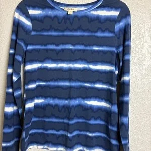 Style & Co Blue and White Tie Dye Long Sleeve Shirt Top Women's Size S