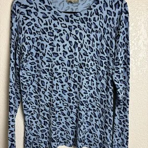 Style & Co. Blue Leopard Print Knit Sweater Long Sleeve Crew Neck Size S