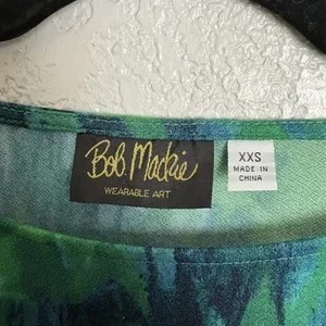 Bob Mackie Wearable Art Long Sleeve Top XXS Blue Green Abstract Print – photo 2