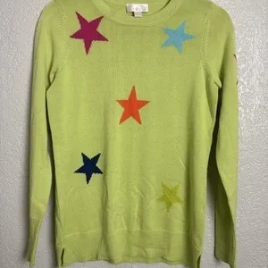 Belle Kim Gravel Lime Green Star Sweater XXS Long Sleeve Knit Top