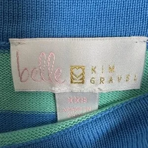 Belle Kim Gravel Striped 3/4 Sleeve Knit Top Blue Green XXS – photo 2