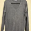 Barefoot Dreams CozyChic Ultra Lite V-Neck Ribbed Sweater Charcoal Grey XS