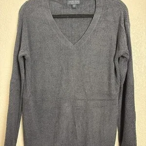 Barefoot Dreams CozyChic Ultra Lite V-Neck Ribbed Sweater Charcoal Grey XS