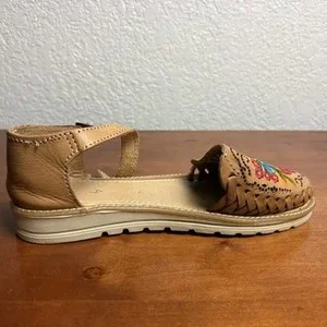 Mexican Huarache Sandals Women's Size 7 Tan Leather Floral Embroidered Shoes – photo 7