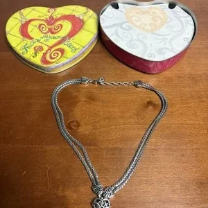 Brighton Celtic Knot Heart Necklace Double Strand Chain Silver Tone In Tin Box – photo 3