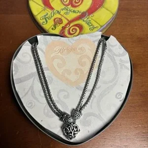 Brighton Celtic Knot Heart Necklace Double Strand Chain Silver Tone In Tin Box – photo 5