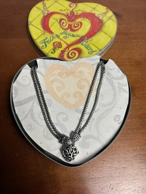 Brighton Celtic Knot Heart Necklace Double Strand Chain Silver Tone In Tin Box – photo 5