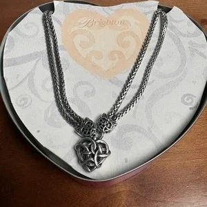 Brighton Celtic Knot Heart Necklace Double Strand Chain Silver Tone In Tin Box – photo 6