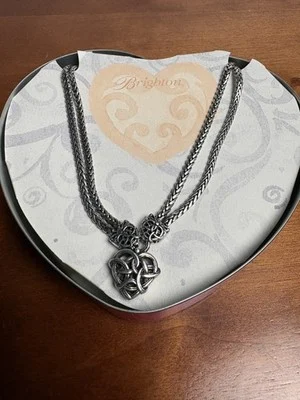 Brighton Celtic Knot Heart Necklace Double Strand Chain Silver Tone In Tin Box – photo 6