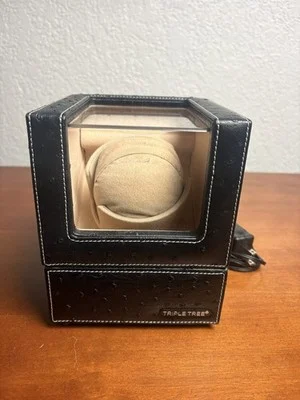 TRIPLE TREE Single Watch Winder Automatic Black Ostrich Faux Leather AC Adapter