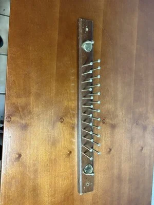 Vintage Wood Tie Rack Belt Organizer Wall Mount Brass Hooks Metal Pegs