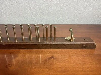 Vintage Wood Tie Rack Belt Organizer Wall Mount Brass Hooks Metal Pegs – photo 8