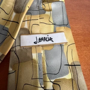 J. Garcia Silk Tie Robot Neurosis Collection 41 Abstract Gold Tan Gray Flawed – photo 12