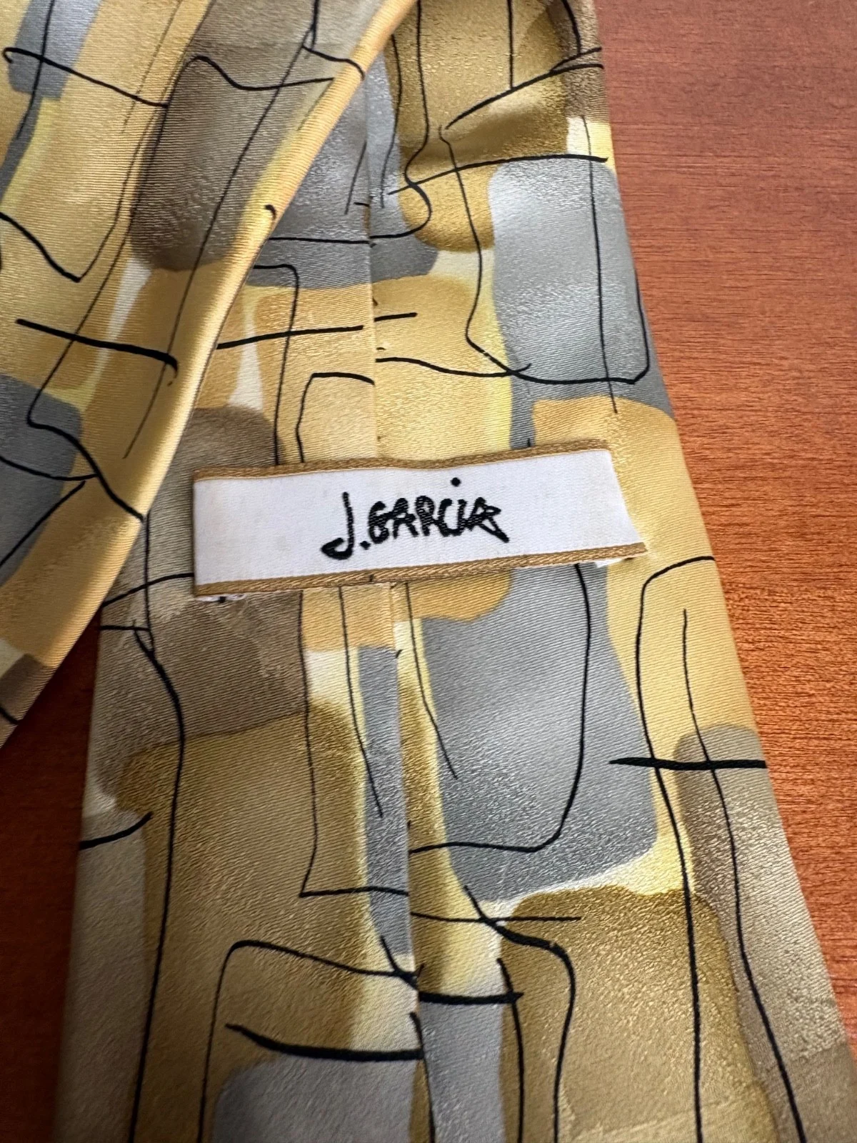 J. Garcia Silk Tie Robot Neurosis Collection 41 Abstract Gold Tan Gray Flawed – photo 12