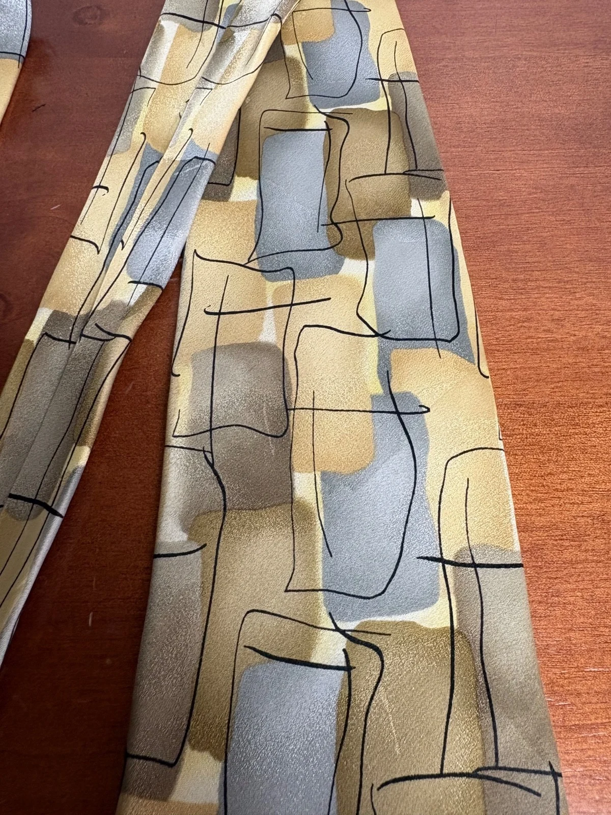 J. Garcia Silk Tie Robot Neurosis Collection 41 Abstract Gold Tan Gray Flawed – photo 6
