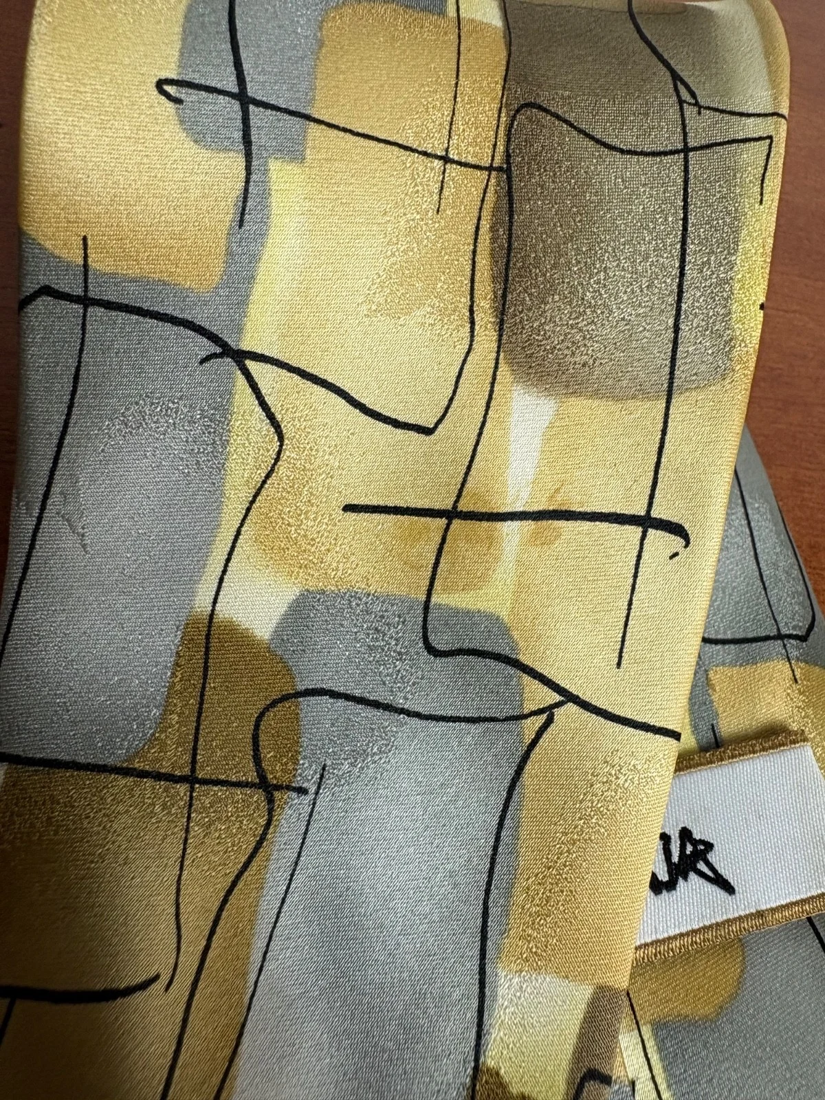 J. Garcia Silk Tie Robot Neurosis Collection 41 Abstract Gold Tan Gray Flawed – photo 8