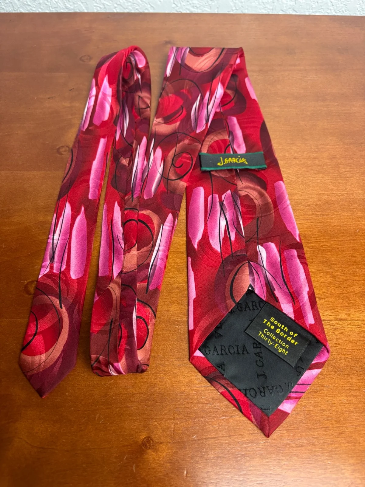 J. Garcia South of the Border Collection 38 Silk Tie Abstract Red Pink Swirl – photo 6