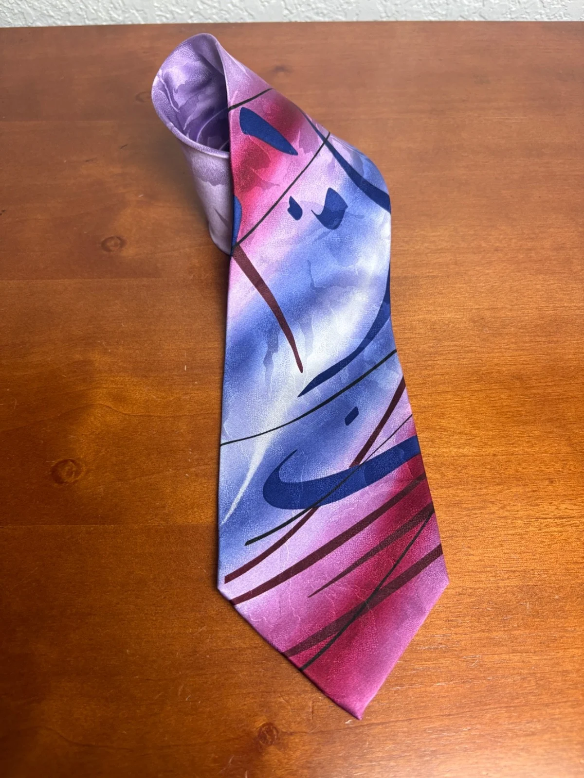 J. Garcia Hieroglyphics Collection 40 Silk Tie Abstract Purple Pink Blue 2005