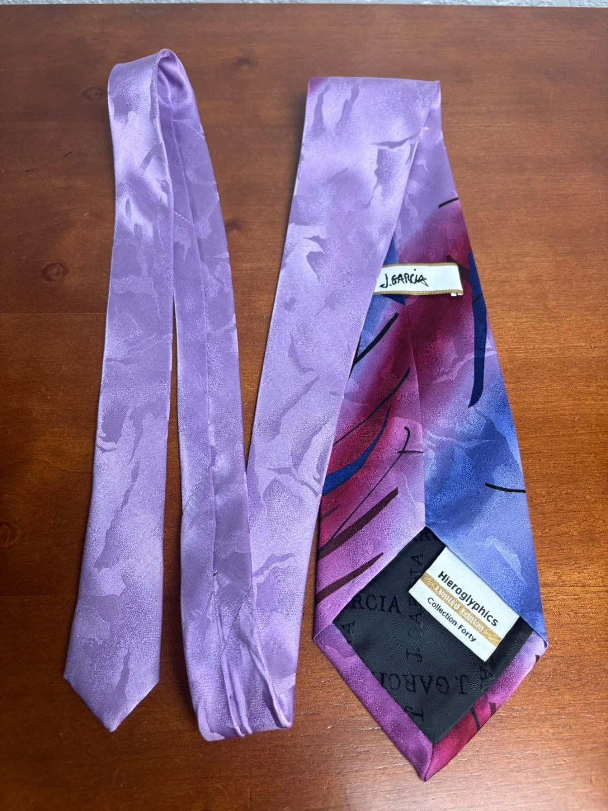 J. Garcia Hieroglyphics Collection 40 Silk Tie Abstract Purple Pink Blue 2005 – photo 4