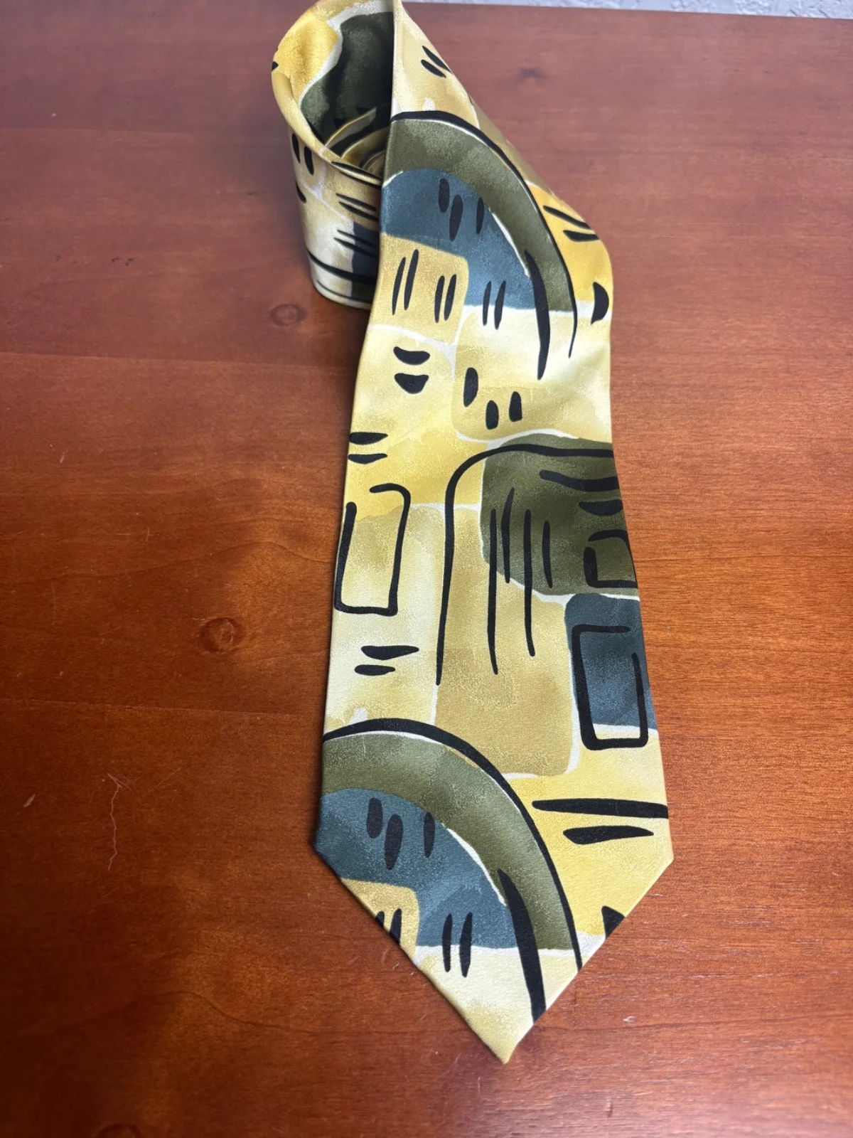 J. Garcia Robot Neurosis Collection 41 Silk Tie Vintage Abstract Yellow Green