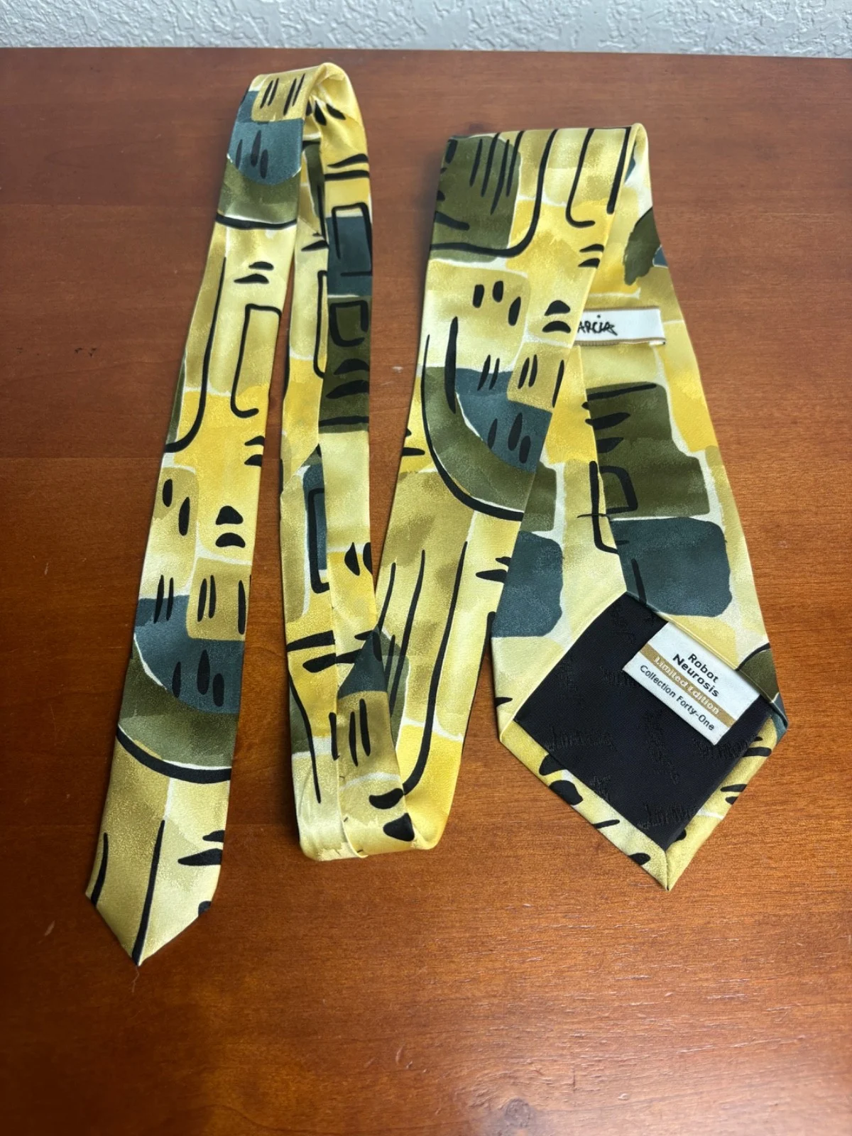 J. Garcia Robot Neurosis Collection 41 Silk Tie Vintage Abstract Yellow Green – photo 4