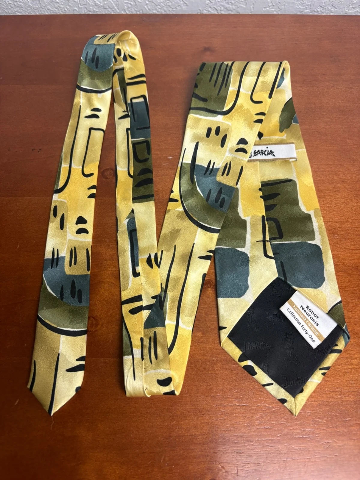 J. Garcia Robot Neurosis Collection 41 Silk Tie Vintage Abstract Yellow Green – photo 7