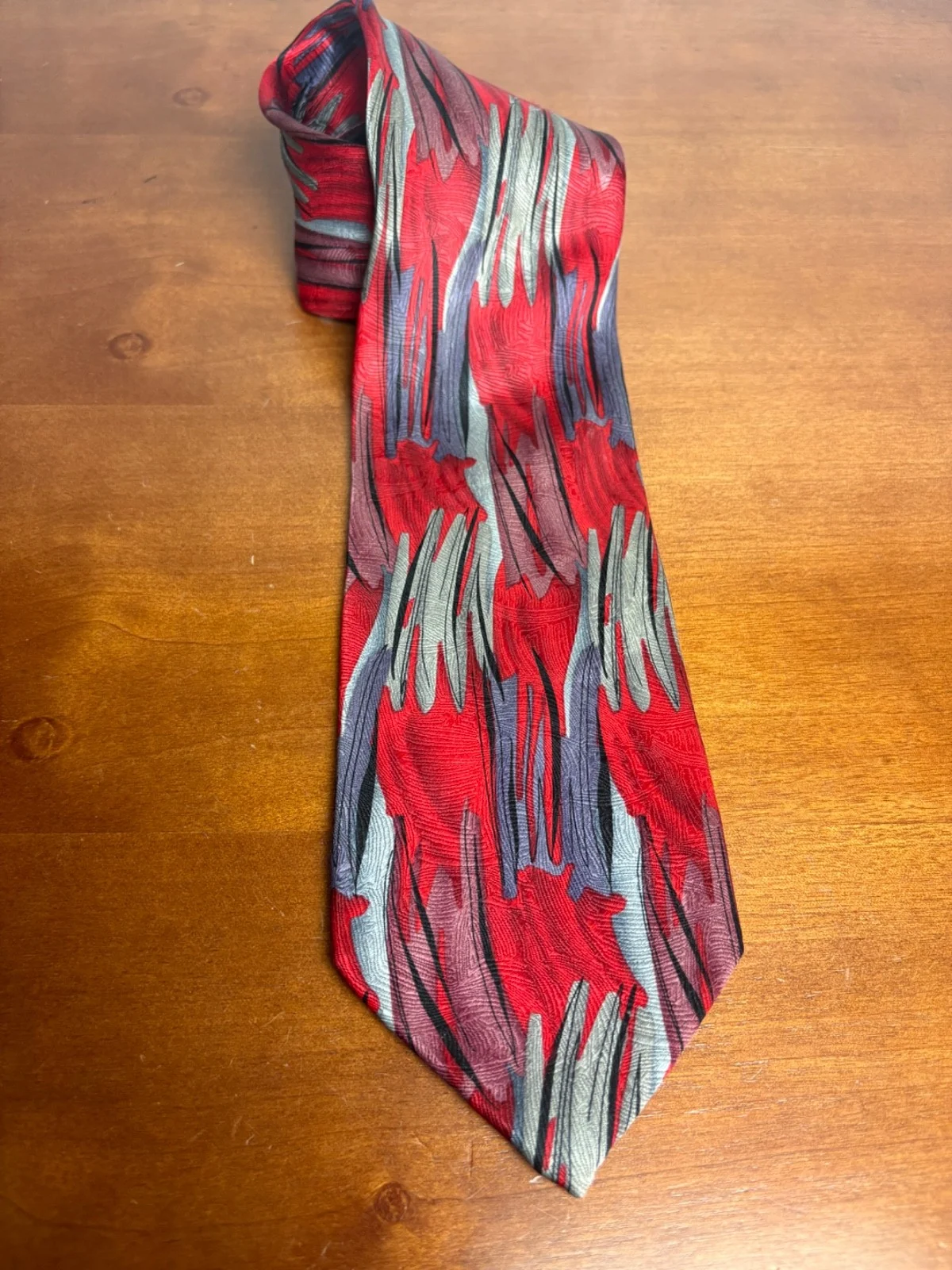 J. Garcia Red Meadow Collection 37 Silk Tie Abstract Red Silver Black 2004