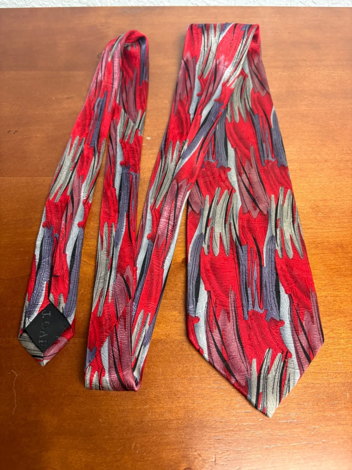 J. Garcia Red Meadow Collection 37 Silk Tie Abstract Red Silver Black 2004 – photo 3