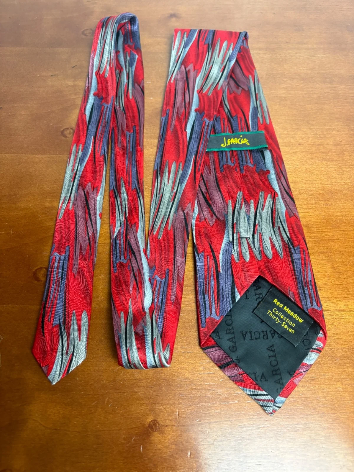 J. Garcia Red Meadow Collection 37 Silk Tie Abstract Red Silver Black 2004 – photo 4