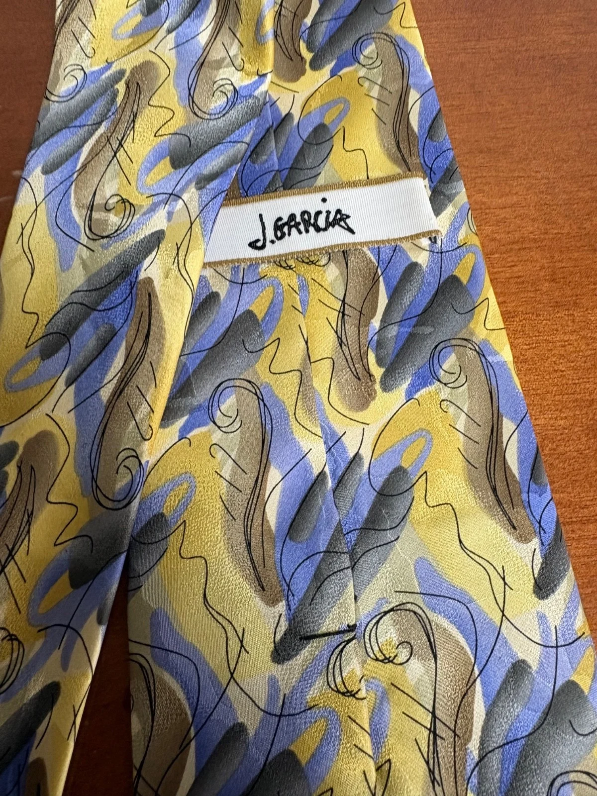 J. Garcia Red Meadow Collection 41 Silk Tie Abstract Yellow Blue Geometric 2005 – photo 6