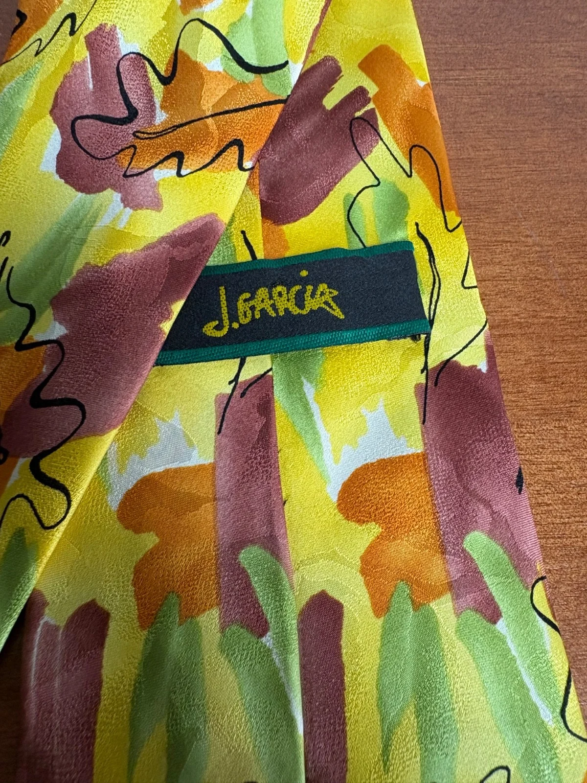 J. Garcia California Mission Collection 38 Silk Tie Vintage Leaf Pattern Yellow – photo 6