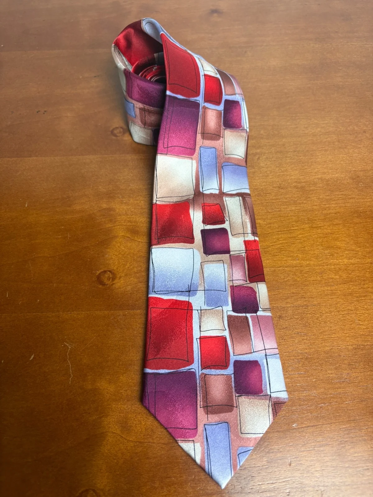 J. Garcia Big Radio & Lamp Collection 53 Silk Tie Geometric Abstract Red Blue