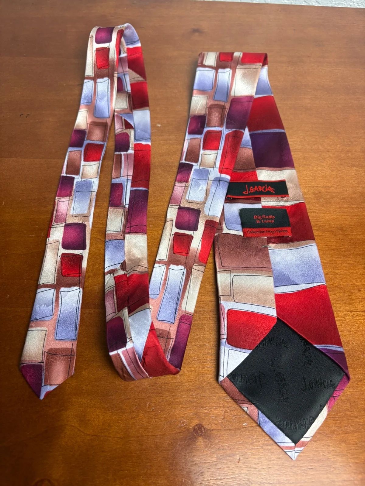 J. Garcia Big Radio & Lamp Collection 53 Silk Tie Geometric Abstract Red Blue – photo 7