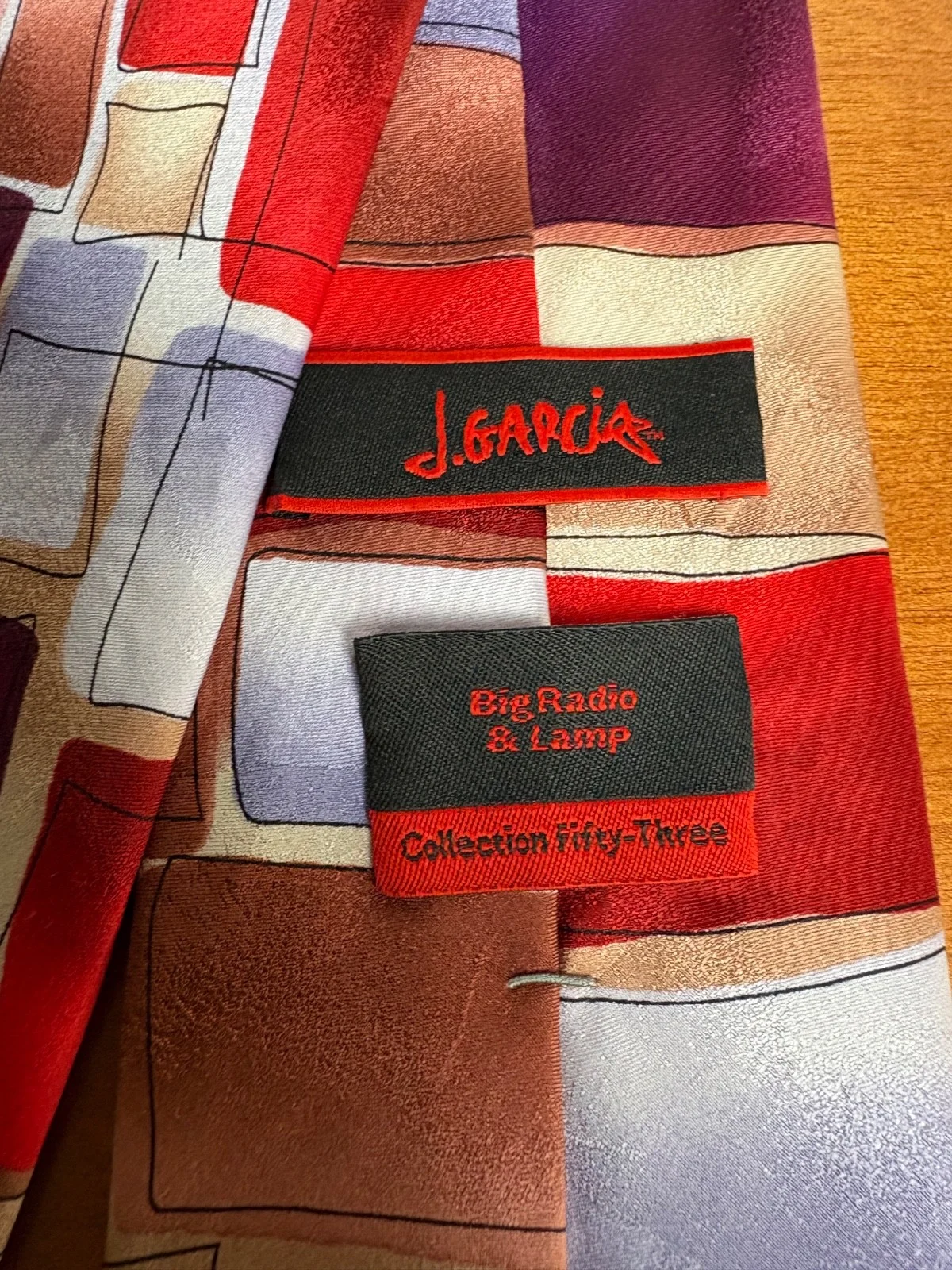 J. Garcia Big Radio & Lamp Collection 53 Silk Tie Geometric Abstract Red Blue – photo 8