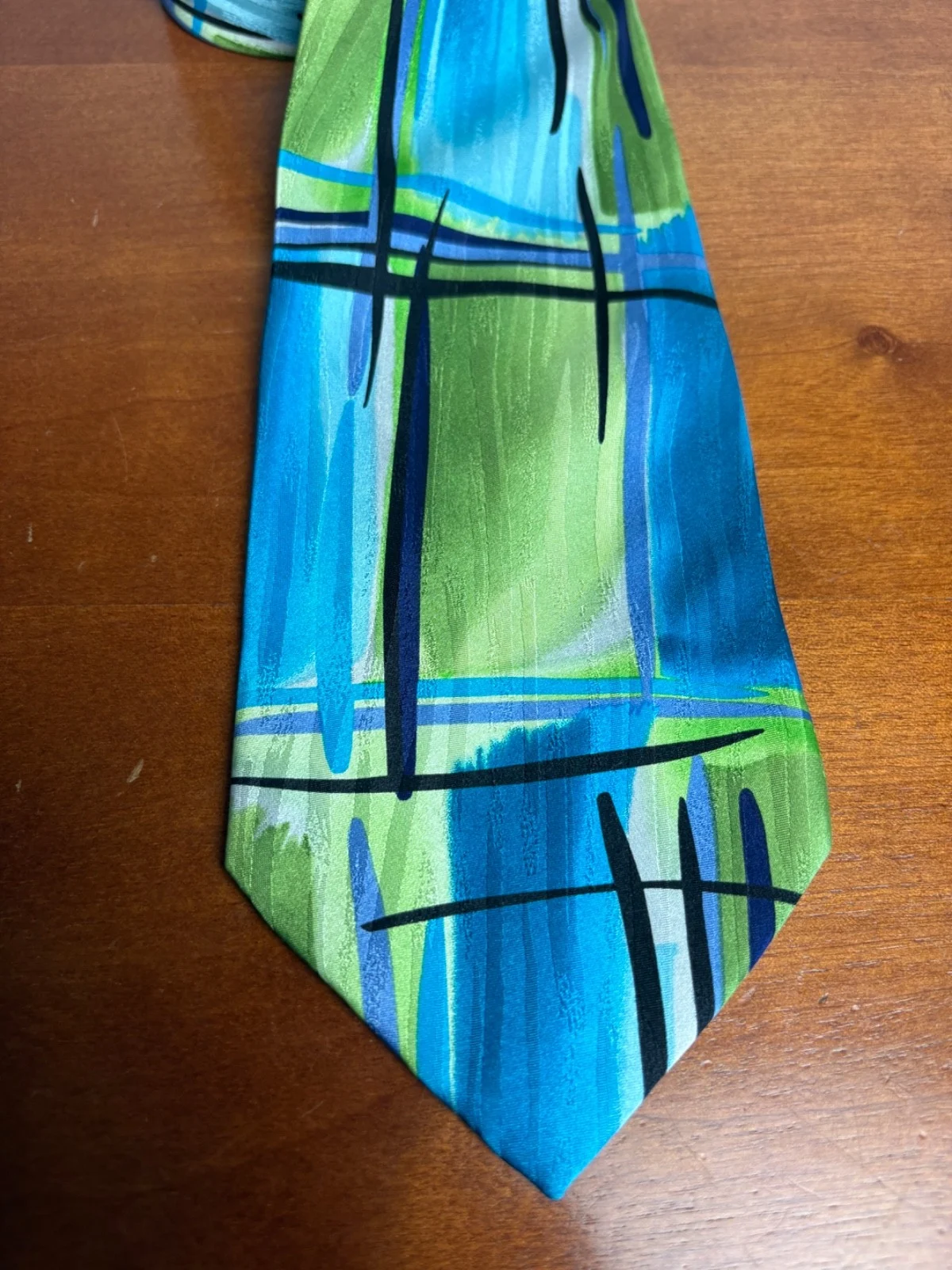 J. Garcia "Space Containers" Silk Necktie Vintage 2004 Abstract Blue Green – photo 2