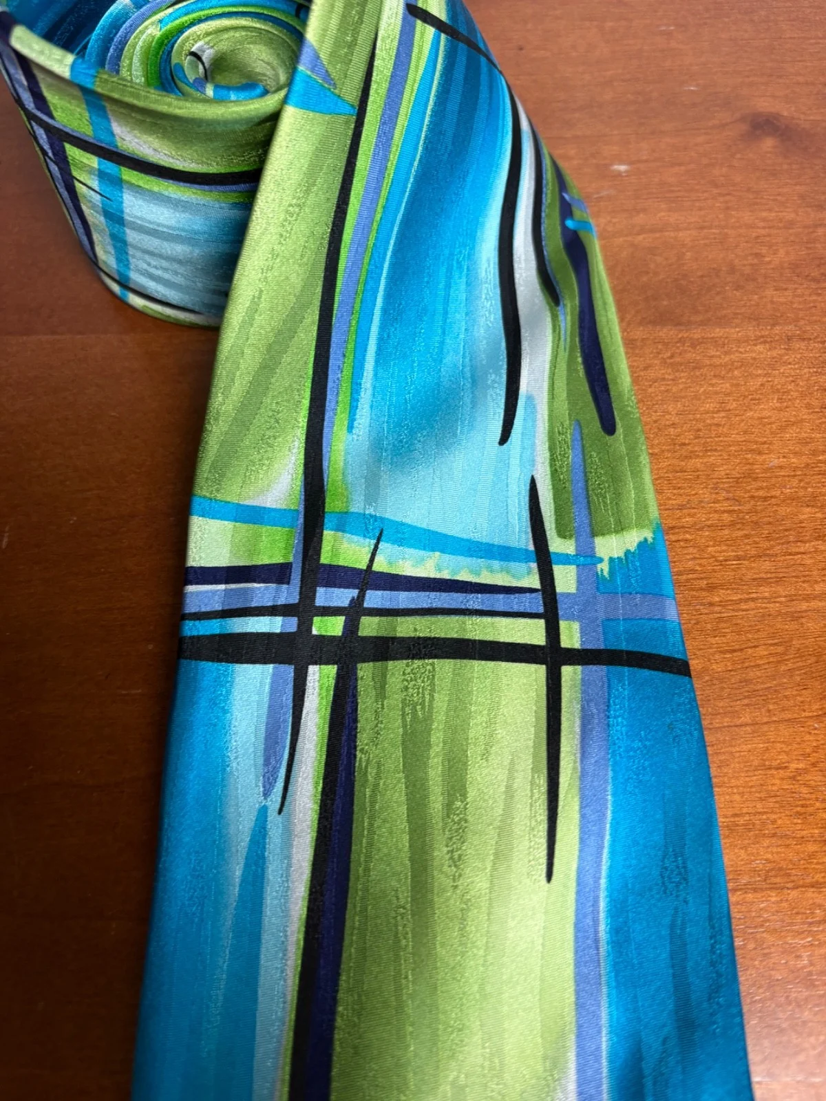 J. Garcia "Space Containers" Silk Necktie Vintage 2004 Abstract Blue Green – photo 3