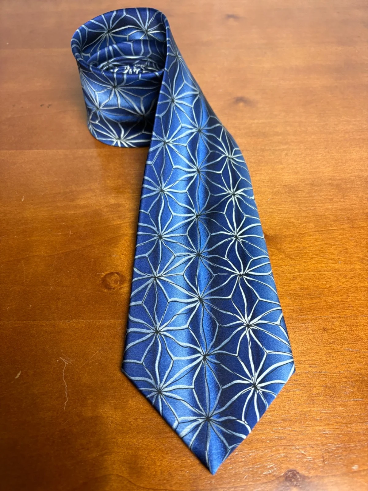 J. Garcia Silk Tie "Aztec Objects" Collection Fifty-Four Blue Geometric 58"
