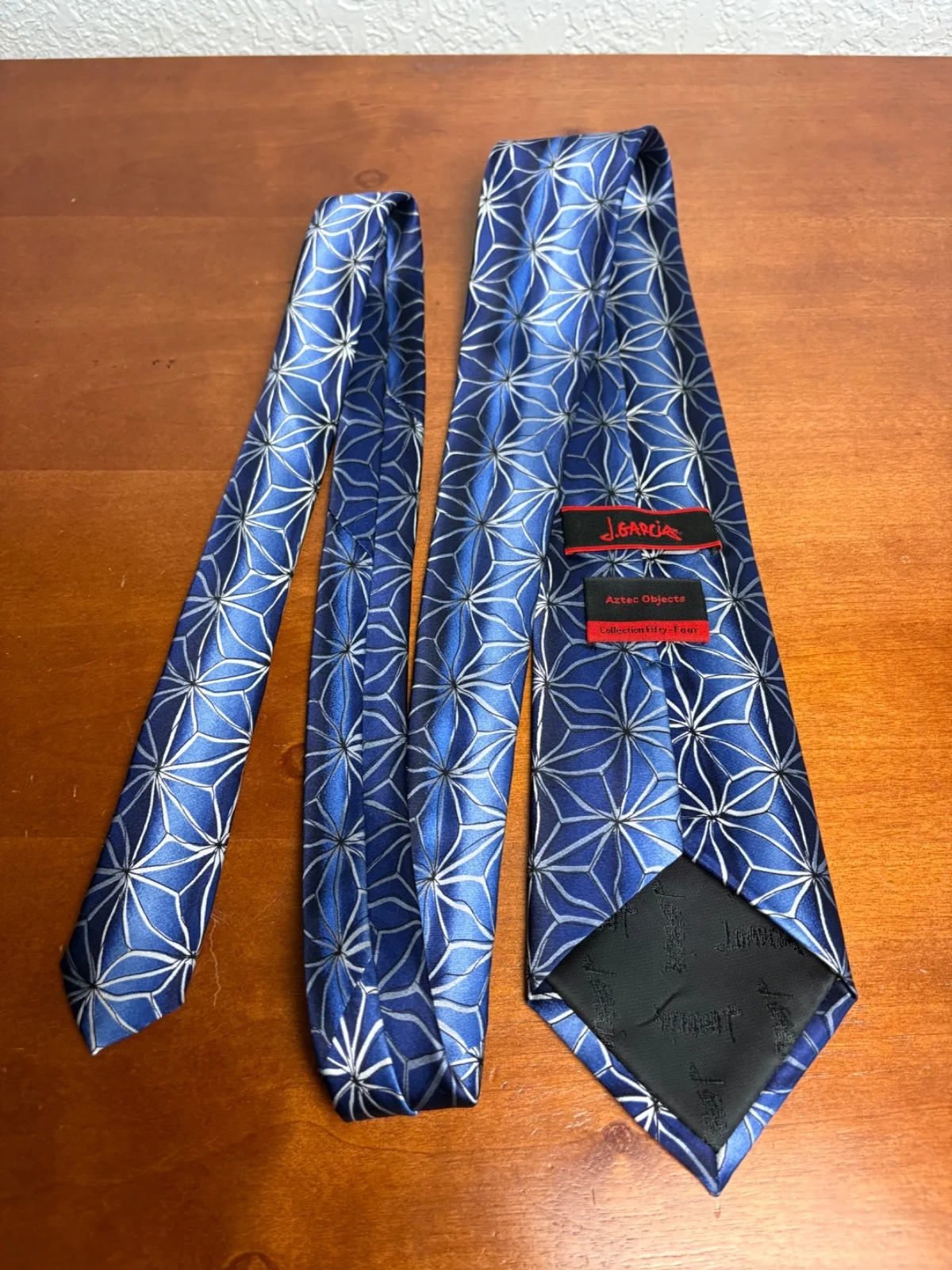 J. Garcia Silk Tie "Aztec Objects" Collection Fifty-Four Blue Geometric 58" – photo 8