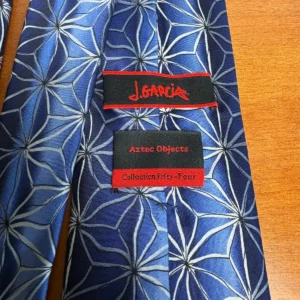 J. Garcia Silk Tie "Aztec Objects" Collection Fifty-Four Blue Geometric 58" – photo 9