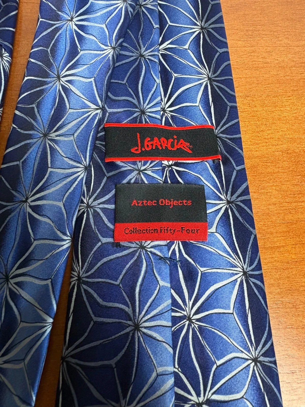 J. Garcia Silk Tie "Aztec Objects" Collection Fifty-Four Blue Geometric 58" – photo 9