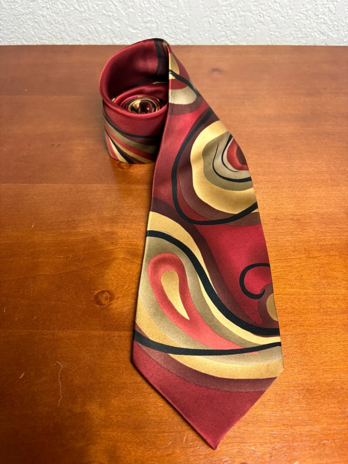Jerry Garcia Virtual Reality Ape Silk Neck Tie Abstract Swirl Red Gold 2005
