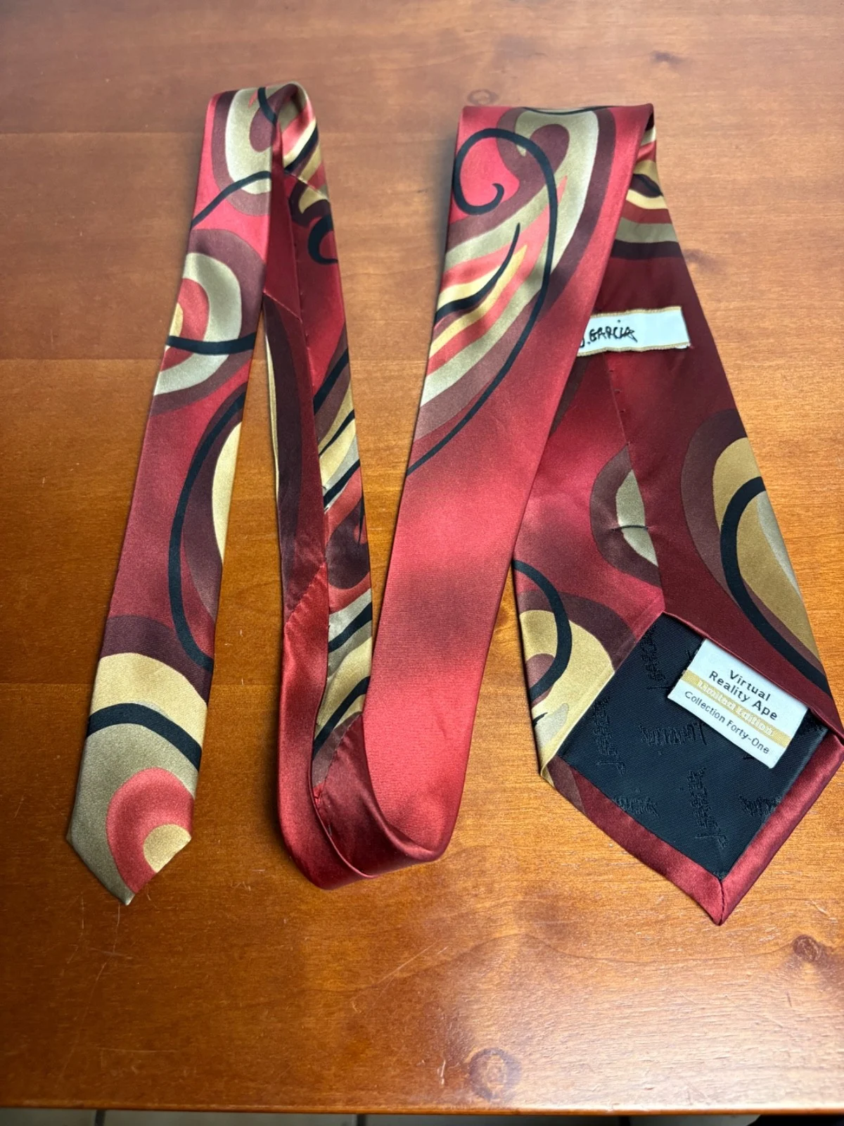 Jerry Garcia Virtual Reality Ape Silk Neck Tie Abstract Swirl Red Gold 2005 – photo 8