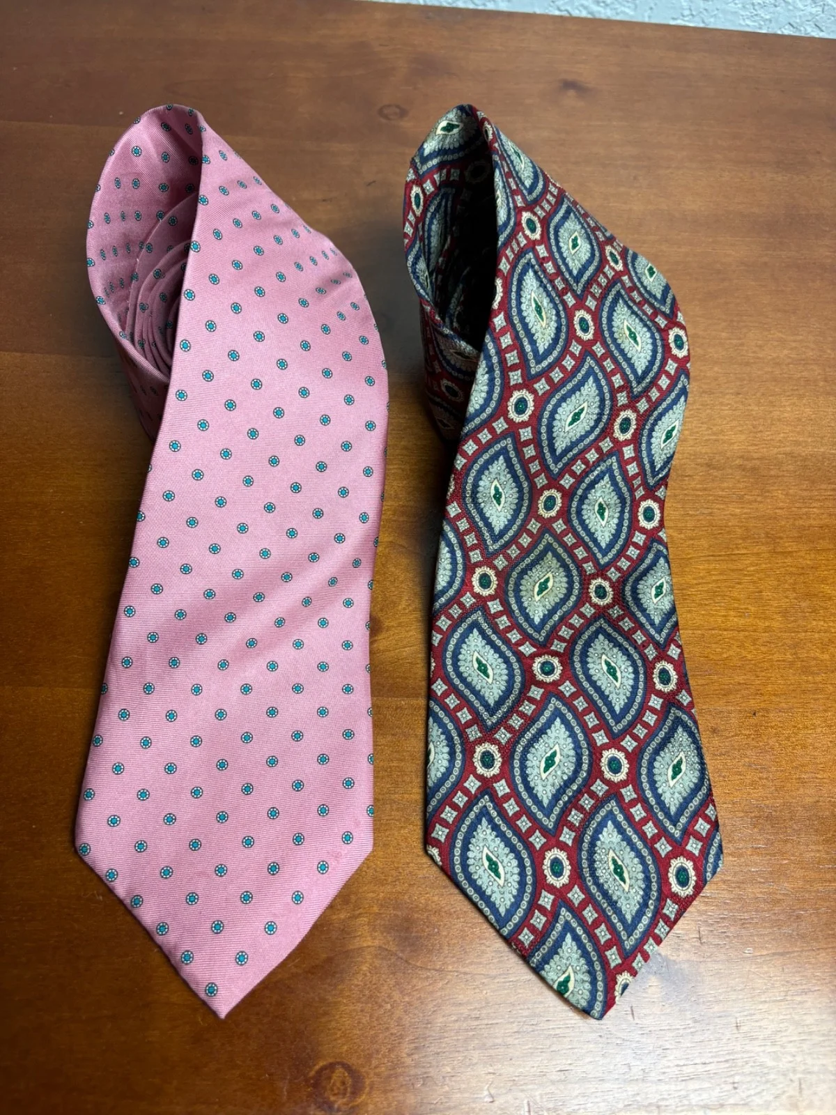 Lot of 2 Bill Blass Vintage Men's Ties Pink Geometric & Silk Red Blue Paisley