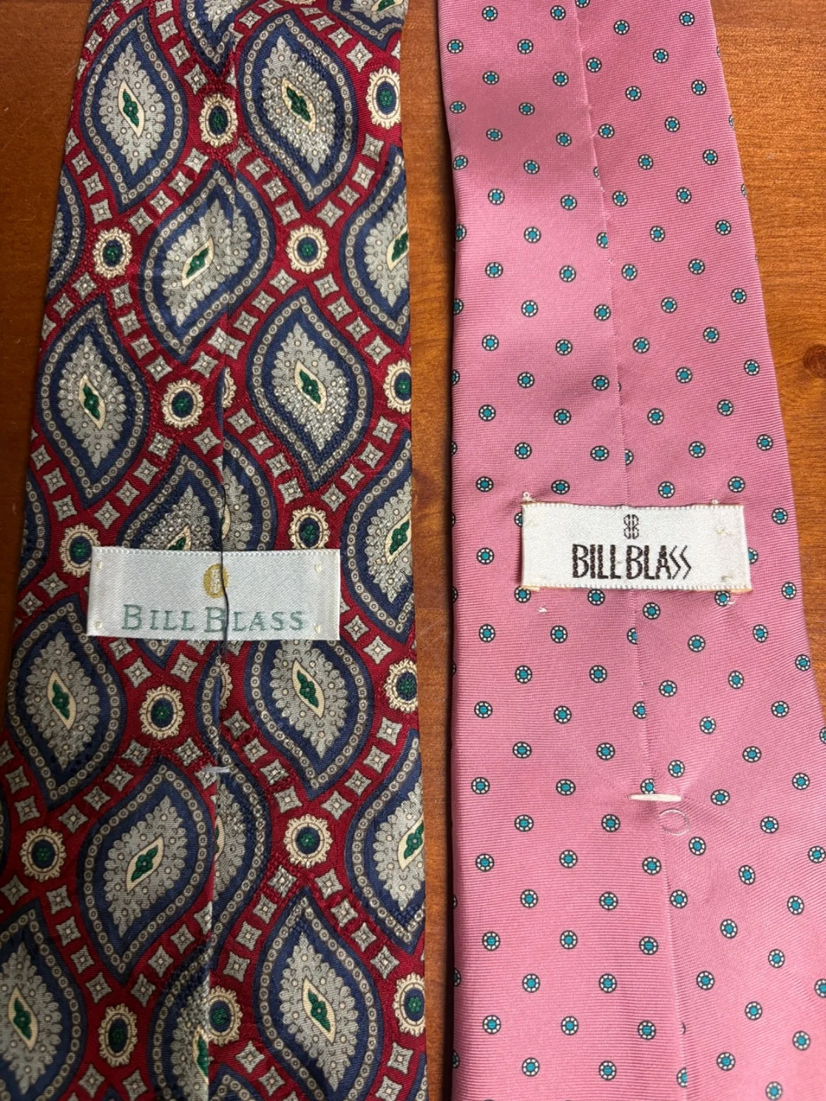 Lot of 2 Bill Blass Vintage Men's Ties Pink Geometric & Silk Red Blue Paisley – photo 10