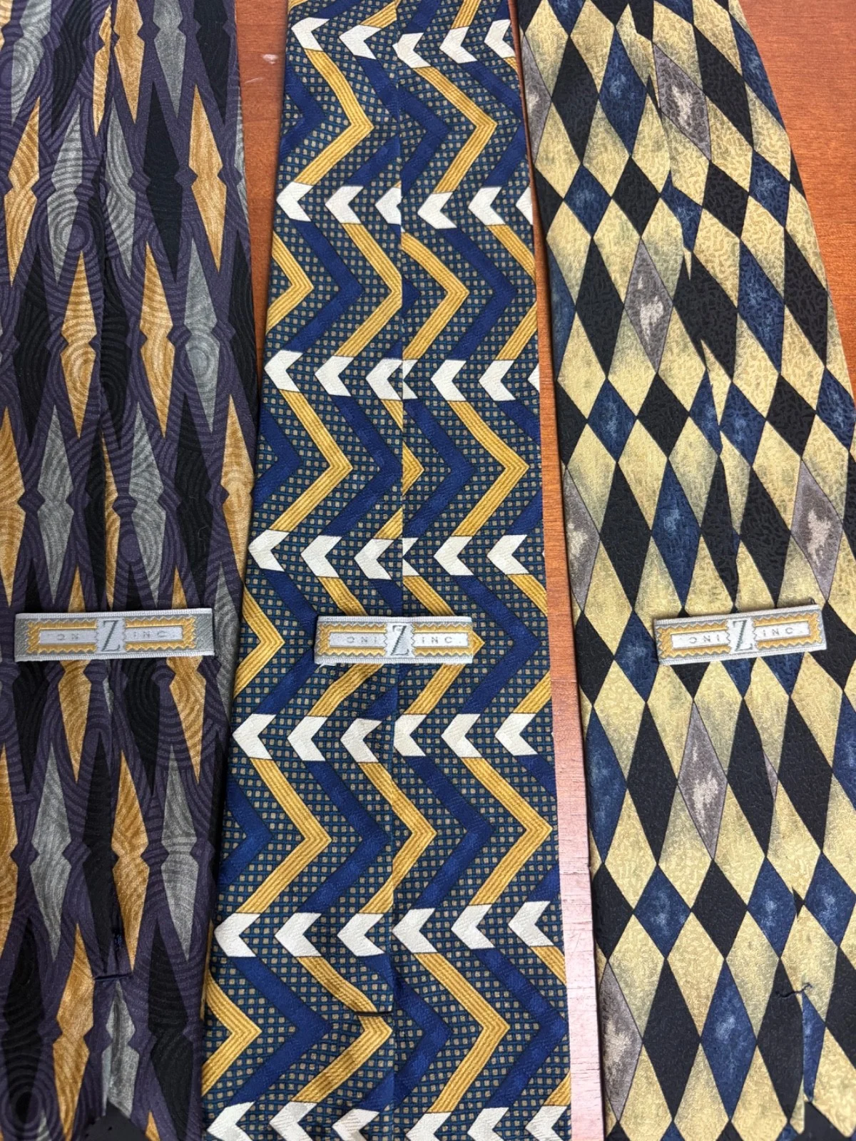 Lot of 3 Zoni Inc. Men's Silk Ties Geometric Chevron Harlequin Retro Prints – photo 14
